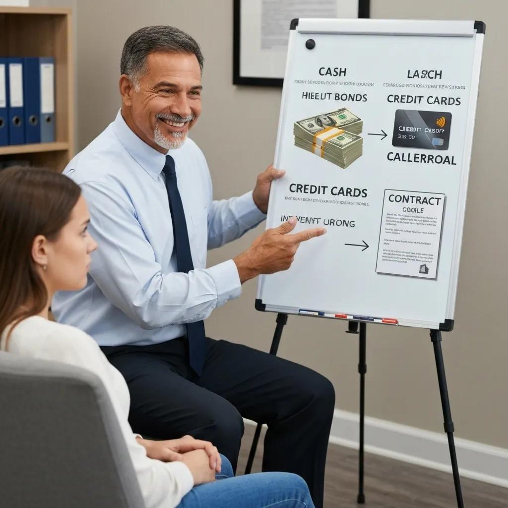 Bondsman explaining payment options for bail bonds to a client