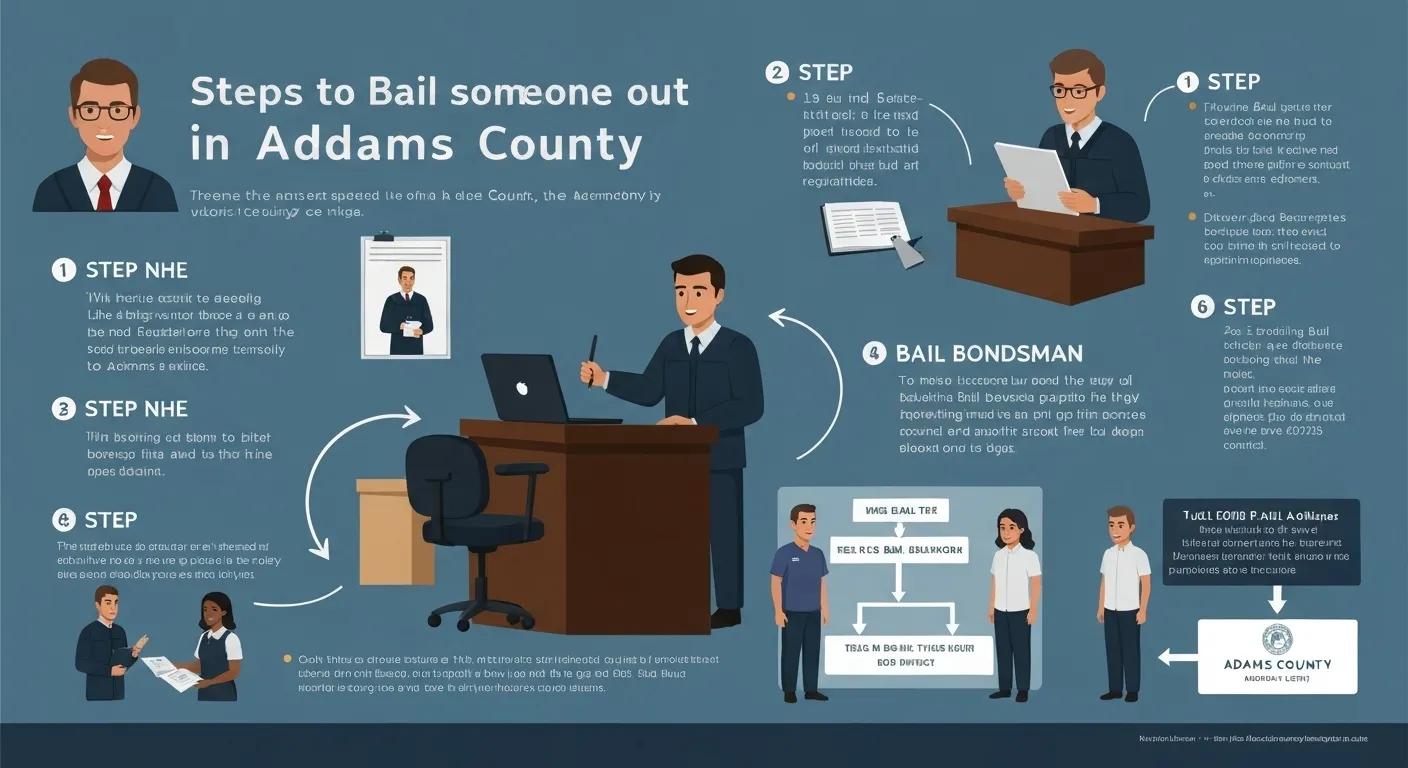 Visual guide illustrating the steps to bail someone out in Adams County