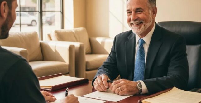 Bail bonds office in Denver with a bondsman assisting a client, emphasizing trust and professionalism