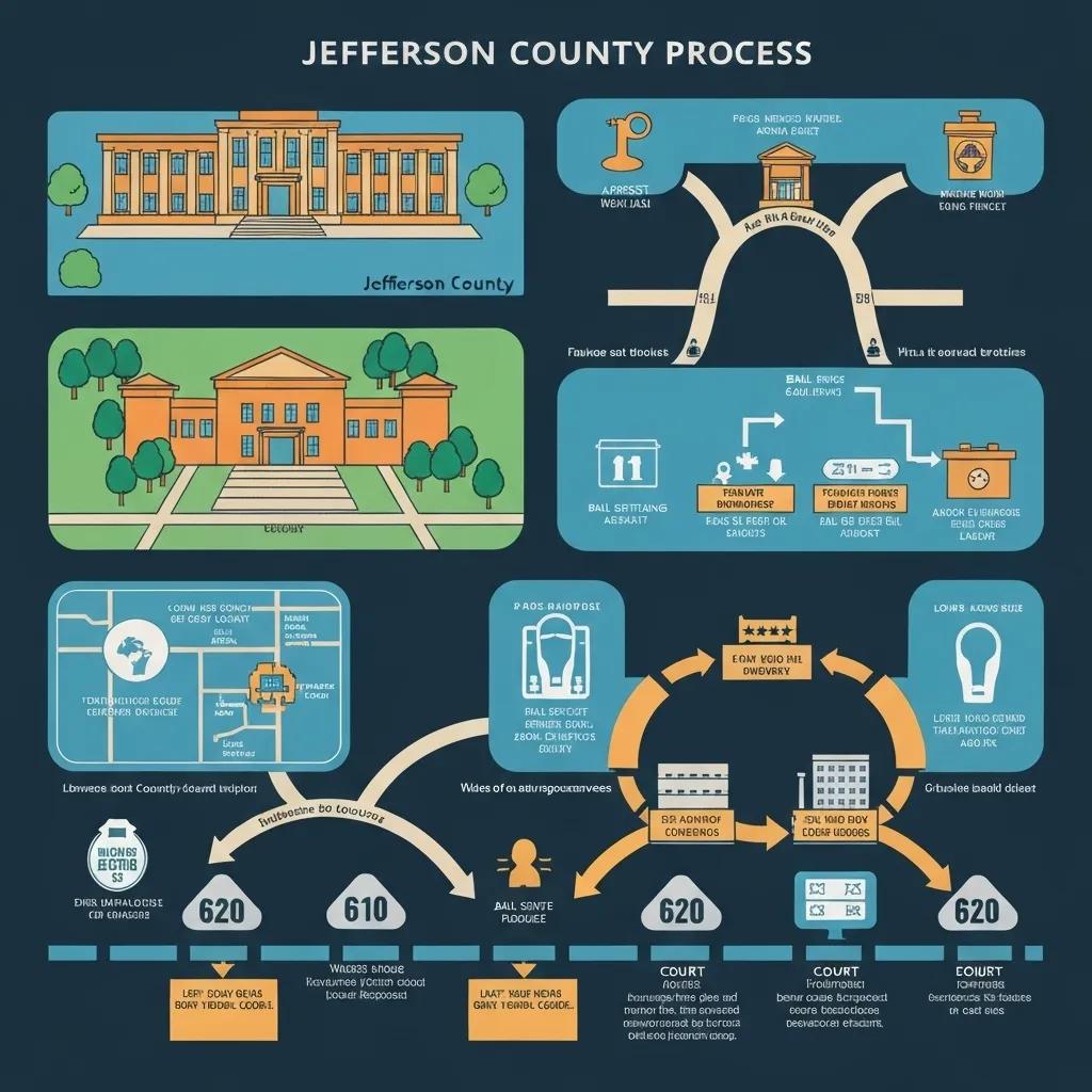 Visual representation of the Jefferson County bail bond process steps, illustrating arrest to release