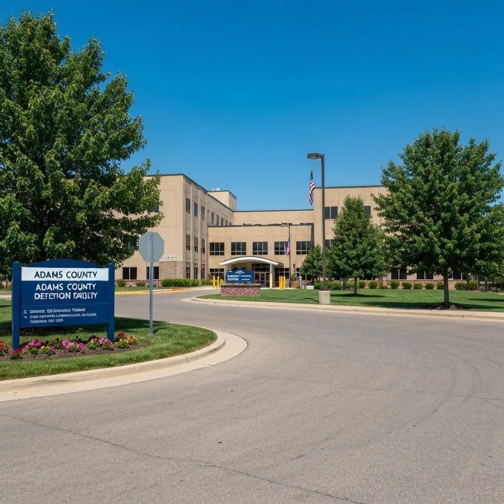 Exterior view of Adams County Detention Facility, highlighting its architecture and accessibility