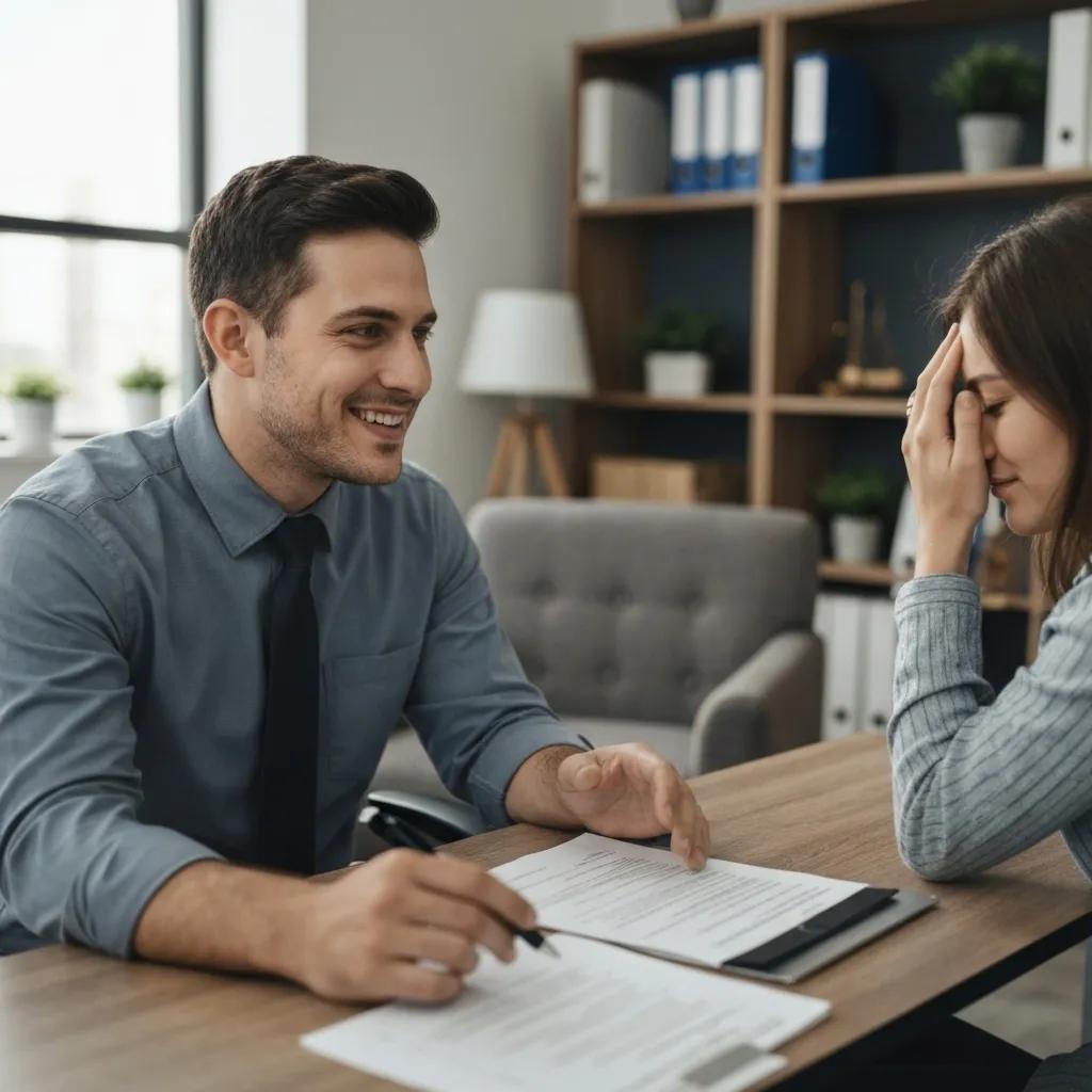 Friendly bail bondsman assisting a client in a welcoming office, emphasizing trust and support