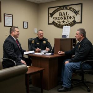 Bail bonds office in Arapahoe County with a friendly bondsman assisting a client