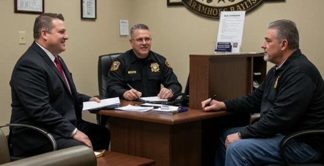 Bail bonds office in Arapahoe County with a friendly bondsman assisting a client