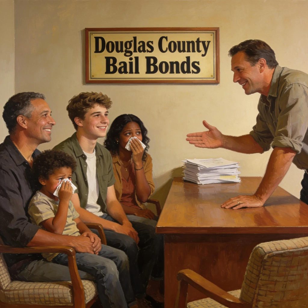 Family receiving assistance from a bail bondsman in Douglas County, emphasizing trust and support